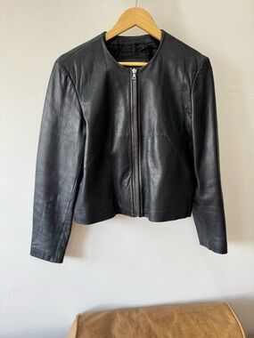 Banana Republic leather Vintage Black Zip-Front Women's Jacket 90’s style Small